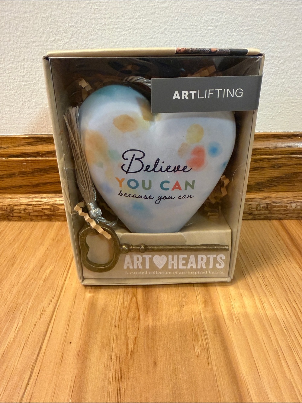 Demdaco Blue Multicolor 'Believe You Can' ArtHearts with Key